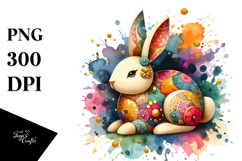 Vibrant Wood Bunny on Splashy Background PNG Product Image 1