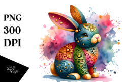 Whimsical Wood Bunny on Splashy Background PNG Product Image 1