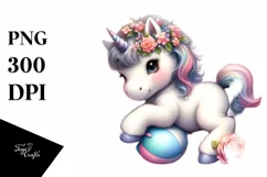 Cute Baby Unicorn Playing Wrestling with Flowers | Product Image 3