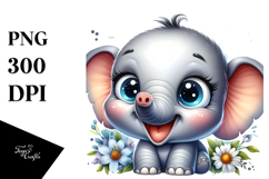 aCute Energetic Elephant with Big Eyes and Goofy Smile, PNG Product Image 1