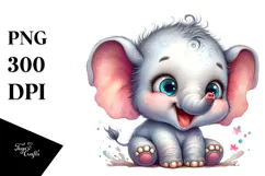 aCute Energetic Elephant with Big Eyes and Goofy Smile, PNG Product Image 1