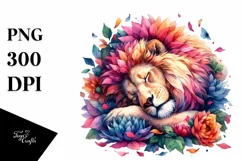 Colorful Lion Sleeping in Flower | Sublimation | Clipart Product Image 3