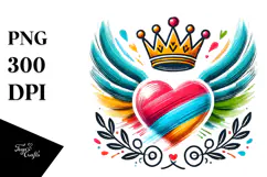 Colorful Paintbrush Winged Heart PNG Product Image 1