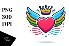 Colorful Heart Wings Crown PNG Product Image 1