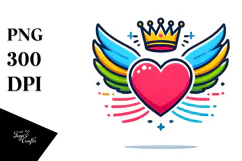 Colorful Heart Wings Crown PNG Product Image 1