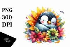 Colorful Penguin Sleeping in Flower | Clipart Product Image 3