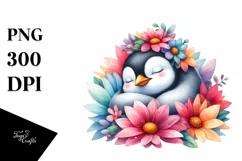 Colorful Penguin Sleeping in Flower | Clipart Product Image 3