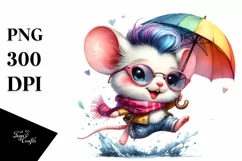 Jumping Baby Mouse Watercolor PNG Product Image 1