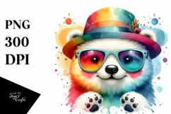 Colorful Baby Polar Bear with Crazy Eyes and Sun Hat PNG Product Image 1
