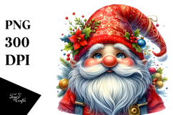 Vibrant Watercolor Christmas Gnome PNG Product Image 1