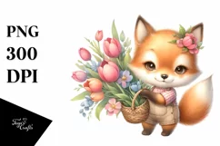 Cute Baby Fox Holding Flower Basket | Sublimation Clipart Product Image 3