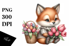 Cute Baby Fox Holding Flower Basket | Sublimation Clipart Product Image 3