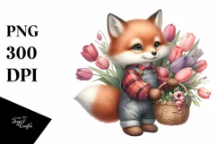 Cute Baby Fox Holding Flower Basket | Sublimation Clipart Product Image 3
