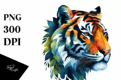 Vibrant Tiger with Plant Leaves, PNG Product Image 3