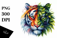 Vibrant Tiger with Plant Leaves, PNG Product Image 3