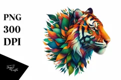 Vibrant Tiger with Plant Leaves, PNG Product Image 3