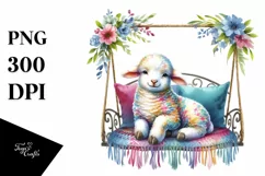 Colorful Lamb on Swing Chair Clipart Product Image 1