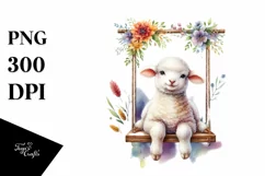 Colorful Lamb on Swing Chair Clipart Product Image 1