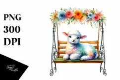 Colorful Lamb on Swing Chair | Clipart Product Image 1