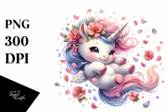 Cute Baby Unicorn Tumbling with Spring Petals Product Image 1