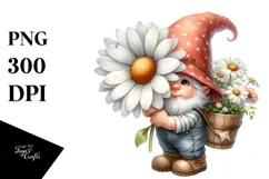 Cute Baby Gnome with Daisy PNG Product Image 1