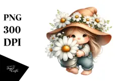 Cute Baby Gnome with Big Daisy PNG Product Image 1