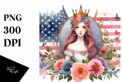 Watercolor Vintage Princess in USA Flag Colors | Clipart Product Image 3
