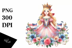 Watercolor Vintage Princess in USA Flag Colors | Clipart Product Image 1