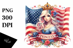 Watercolor Vintage Princess in USA Flag Colors | Clipart Product Image 3