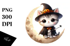 Cute Baby Kitten on Moon, Transparent PNG Product Image 1