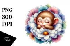 Colorful Baby Monkey Sleeping in a Flower | Clipart Product Image 3