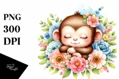 Colorful Baby Monkey Sleeping in a Flower | Clipart Product Image 3