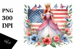 Watercolor Vintage Princess in USA Flag Colors | Clipart Product Image 3