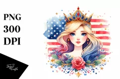 Watercolor Vintage Princess in USA Flag Colors | Clipart Product Image 3