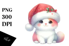 Cute Christmas Cat with Santa Hat PNG Product Image 1