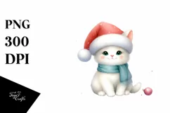 Cute Christmas Cat with Santa Hat PNG Product Image 1