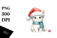 Cute Christmas Cat with Santa Hat PNG Product Image 1