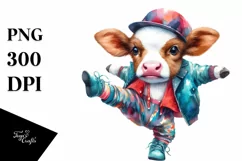 Baby Cow in Modern Dancer's Outfit PNG Product Image 3