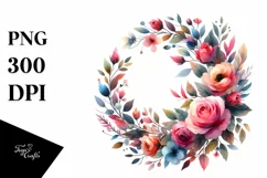Abstract Colorful Wreath Pink Roses | Sublimation | Clipart Product Image 3