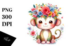 Colorful Monkey with Flower Crown | Sublimation | Clipart Product Image 1