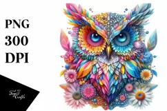 Vibrant Owl with Diamond Flowers PNG Product Image 3