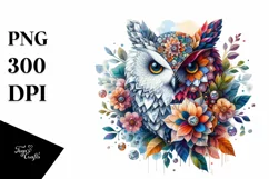 Vibrant Owl with Flowers, PNG Product Image 1