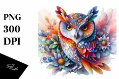 Vibrant Owl with Flowers, PNG Product Image 1