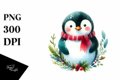 Colorful Christmas Penguin PNG Product Image 1