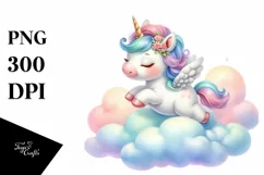Colorful Baby Unicorn Bouncing on Cloud Puff, PNG Product Image 3