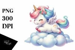 Colorful Baby Unicorn Bouncing on Cloud Puff, PNG Product Image 3