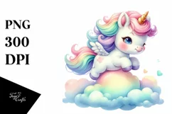 Colorful Baby Unicorn Bouncing on Cloud Puff, PNG Product Image 3