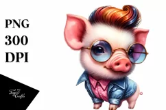 Modest Pig Posing in Cool Haircut PNG Product Image 1