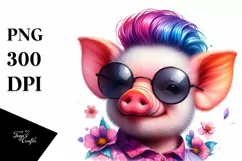Posing Baby Pig Watercolor PNG Product Image 3