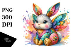 Vibrant Wood Bunny on Splashy Background PNG Product Image 1